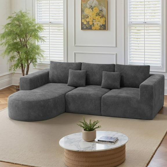 Hawsaiy 104" Modular Sectional Sofa with L-Shape Chaise,Cloud Sectional Modern Sleeper Couch with Deep Seat,Sponge Compression Sofas, No Assembly (Dark Gray Corduroy Fabric)
