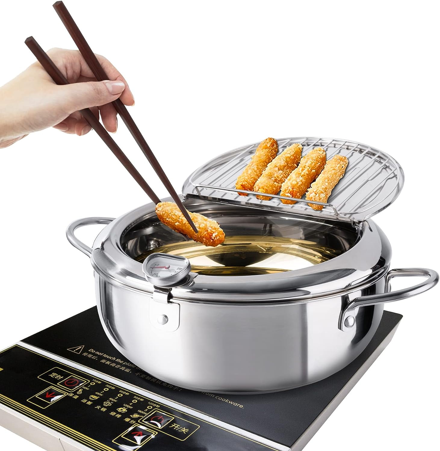 TOQUE Japanese Deep Frying Pot Thermometer Non-stick Tempura Pan