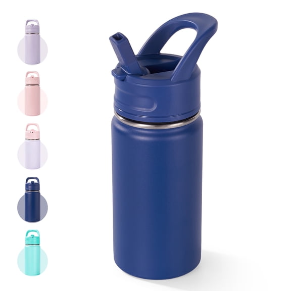 Hawsaiy 12oz Kids Water Bottle with Straw, Stainless Steel Insulated Toddler Water Bottle, Leak Proof BPA-Free Small Water Bottle for School Boys Girls, Blue