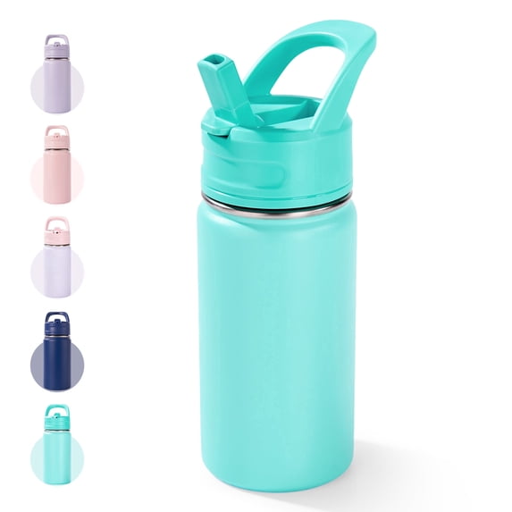 Hawsaiy 12oz Kids Water Bottle with Straw, Stainless Steel Insulated Toddler Water Bottle, Leak Proof BPA-Free Small Water Bottle for School Boys Girls, Green