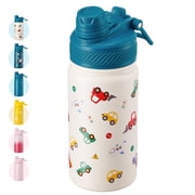 Hawsaiy 12oz Insulated Kids Water Bottle with Double Drinking Lids, Stainless Steel Water Bottle for School & Outdoor, B