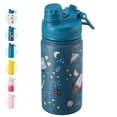 thumbnail image 1 of Hawsaiy 12oz Insulated Kids Water Bottle with Double Drinking Lids, Stainless Steel Water Bottle for School & Outdoor, Blue Planet, 1 of 8