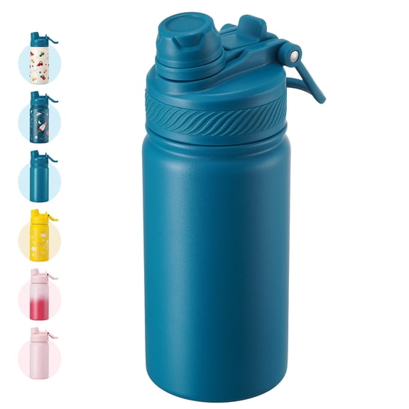 Hawsaiy 12oz Insulated Kids Water Bottle with Double Drinking Lids, Stainless Steel Water Bottle for School & Outdoor, Blue