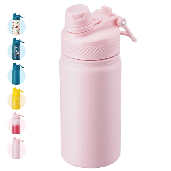 Hawsaiy 12oz Insulated Kids Water Bottle with Double Drinking Lids, Stainless Steel Water Bottle for School & Outdoor, Pink