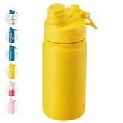 Hawsaiy 12oz Kids Water Bottle with Double Drinking Lids, Insulated Stainless Steel Water Bottle for School & Outdoor, Yellow