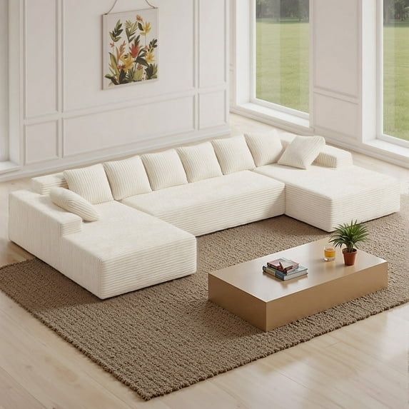 Hawsaiy 131" Oversized U-Shaped Modular Sectional Sofa with Chaise Lounge, Deep Seat Corduroy Cloud Couch for Living Room or Bedroom, No Assembly Required, Beige