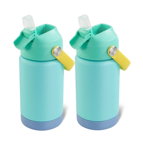 Hawsaiy 12oz Kids Insulated Water Bottle 2-Pack with Straw Lid, Leak-Proof Stainless Steel BPA-Free Thermos for School Boys and Girls