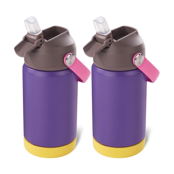 Hawsaiy 12oz Kids Insulated Water Bottle 2-Pack with Straw Lid, Leak-Proof Stainless Steel BPA-Free Thermos for School Boys and Girls