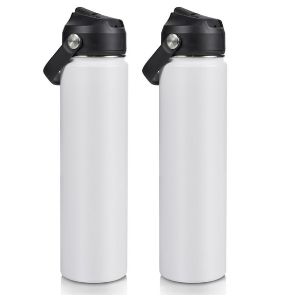 Hawsaiy 24oz Insulated Stainless Steel Water Bottle with Straw, Leak-Proof, BPA-Free, Keeps Cold 24h/Hot 12h, White(2 Pcs)
