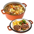 thumbnail image 1 of Hawsaiy 2-in-1 Cast Iron Dutch Oven Pot, Enameled Pots with Lid for Bread Baking, Cooking, Stewing, Heavy-Duty & Nonstick, Oven Safe up to 500°F, Dual Handles, Works on All Stovetops,Orange, 1 of 11