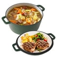thumbnail image 1 of Hawsaiy 2-in-1 Cast Iron Dutch Oven Pot, Enameled Pots with Lid for Bread Baking, Cooking, Stewing, Heavy-Duty & Nonstick, Oven Safe up to 500°F, Dual Handles, Works on All Stovetops,Green, 1 of 11