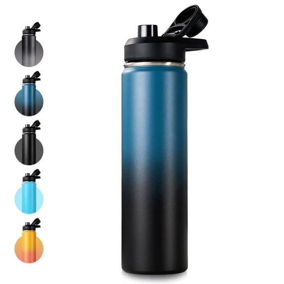 Hawsaiy 24 oz Insulated Stainless Steel Water Bottle with Handle, Leak-Proof Lid & Wide Mouth, Double Wall Vacuum, BPA Free, Keeps Cold & Hot, Blue/Black