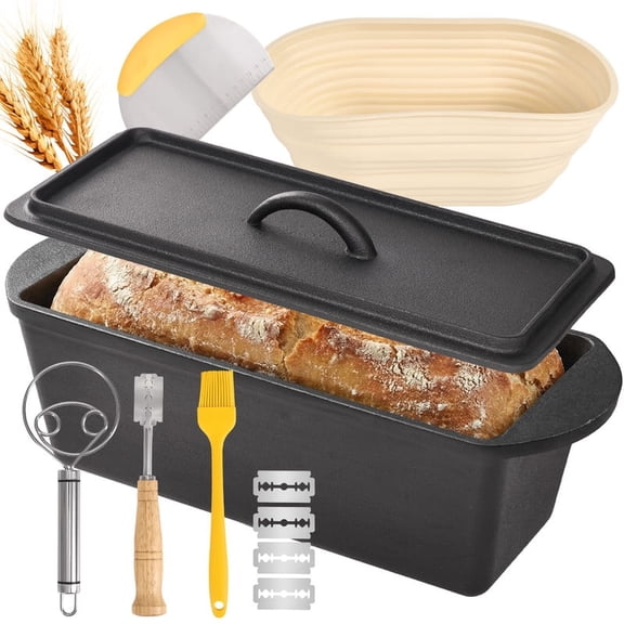 Hawsaiy 3.2 QT Cast Iron Bread Baking Dutch Oven with Lid & Accessories Set, Rectangular Non-Stick Bread Pan with Handles, Suitable for All Stoves, Baking Stewing Roasting