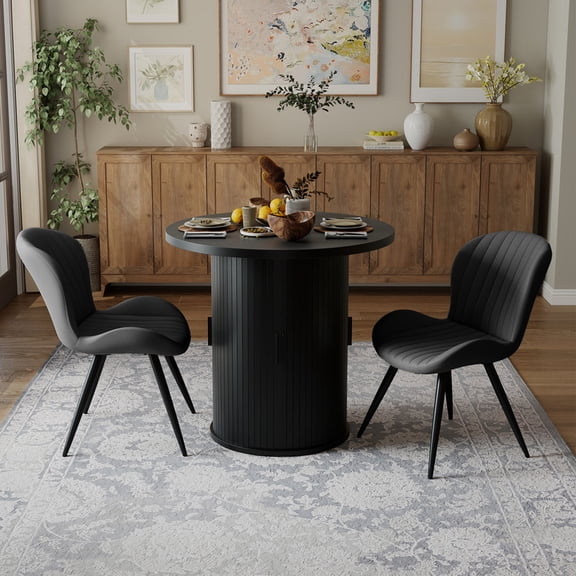 Hawsaiy 3-Piece Dining Table Set for 2, 31.5" Round Dining Table Set with 2 Upholstered Dining Chairs, Modern Farmhouse Table Set for Dining Room (Black+Black)