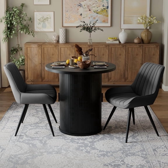Hawsaiy 3-Piece Dining Table Set for 2, 31.5" Round Dining Table Set with 2 Upholstered Dining Chairs, Modern Farmhouse Table Set for Dining Room (Black+Black)