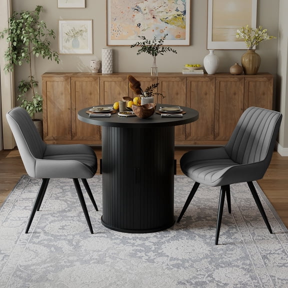 Hawsaiy 3-Piece Dining Table Set for 2, 31.5" Round Dining Table Set with 2 Upholstered Dining Chairs, Modern Farmhouse Table Set for Dining Room (Black+Dark Gray)