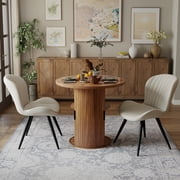 Hawsaiy 3-Piece Dining Table Set for 2, 31.5" Round Dining Table Set with 2 Upholstered Dining Chairs, Modern Farmhouse Table Set for Dining Room (Walnut+Beige)