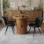 Hawsaiy 3-Piece Dining Table Set for 2, 31.5" Round Dining Table Set with 2 Upholstered Dining Chairs, Modern Farmhouse Table Set for Dining Room Walnut+Black