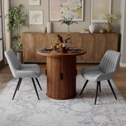 Hawsaiy 3-Piece Dining Table Set for 2, 31.5" Round Dining Table Set with 2 Upholstered Dining Chairs, Modern Farmhouse Table Set for Dining Room (Walnut+Gray)