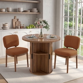 Hawsaiy 3-Piece Dining Table Set for 2, 31.5" Round Kitchen Table with Boucle Upholstered Dining Chairs, Small Space Dining Set with Sliding Storage Base, Modern Farmhouse Dining Set