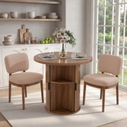 Hawsaiy 3-Piece Dining Table Set for 2, 31.5" Round Kitchen Table with Boucle Upholstered Dining Chairs, Small Space Dining Set with Sliding Storage Base, Modern Farmhouse Dining Set