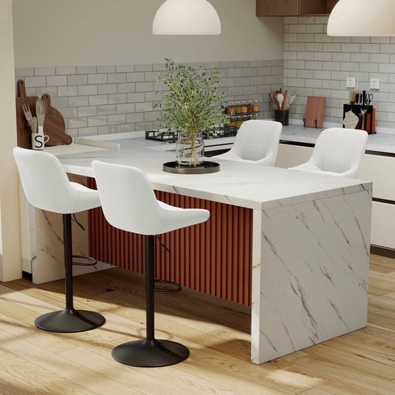 Hawsaiy 3-Piece Dining Table Set for 2, 67" LED Marble Dining Table Set with 2 Adjustable Swivel Bar Stools, Dining Set for Kitchen Island (White+White)