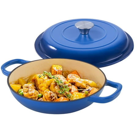 Hawsaiy 3 Quart Enameled Shallow Cast Iron Dutch Oven with Lid, Dual Handles Dutch Pots for Cooking, Stewing, Heavy-Duty & Nonstick, Oven Safe up to 500° F, Works on All Stovetops, Dark Blue