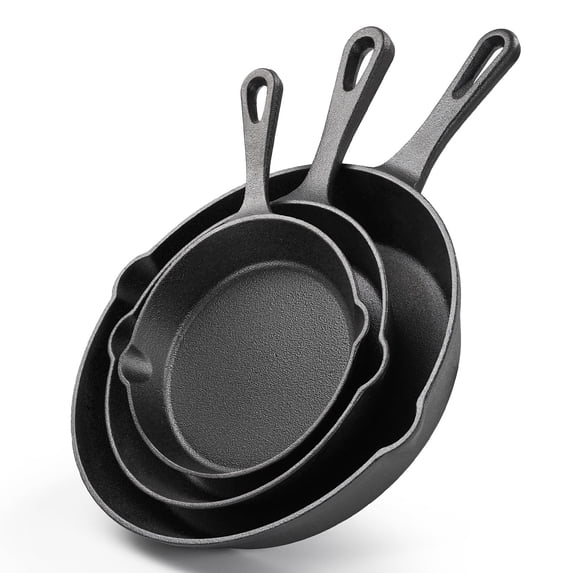 Hawsaiy 3-Piece Cast Iron Skillet Set, 6/8/10 Inch Pre-Seasoned Frying Pan, Oven Safe & Induction Compatible Cookware, Black