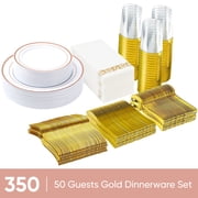 Hawsaiy 350pcs Rose Gold Plastic Dinnerware Set for 50 Guests, Plastic Plates for Party, 50 Disposable Plates, 50 Dessert Plates, 50 Napkins with Silverware, 50 Cups