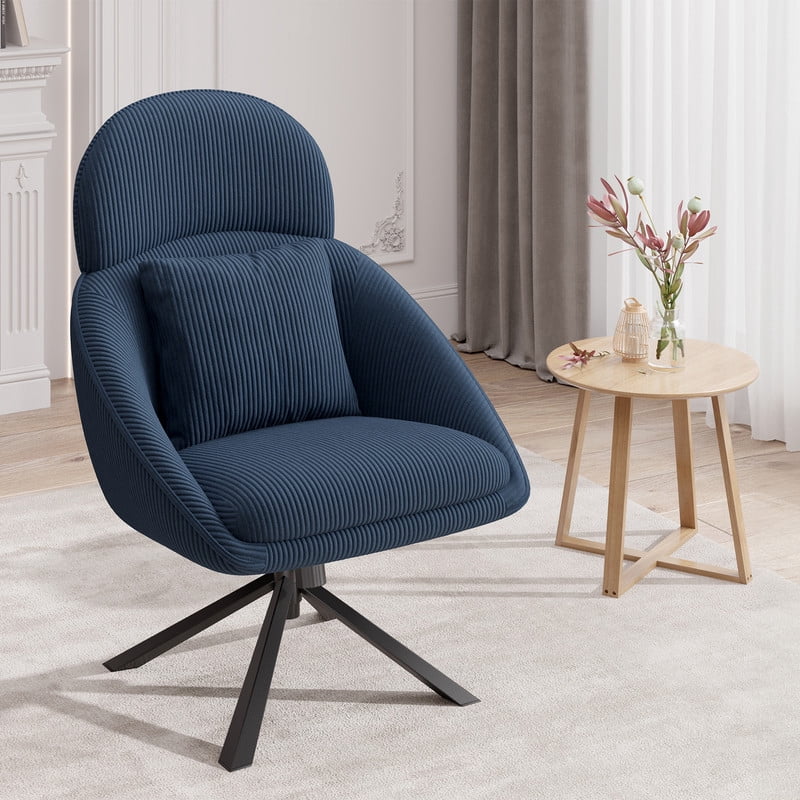 Hawsaiy 360° Swivel Modern Accent Chair with Adjustable Headrest, Soft Corduroy Fabric, and Thick Padded Cushion，Blue
