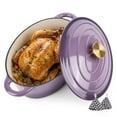 thumbnail image 1 of Hawsaiy 4.5 QT Nonstick Cast Iron Oval Dutch Oven with Side Handles & Oven Gloves, Enameled Cookware for Baking, Braising, Roasting, and Cooking, Purple, 1 of 9
