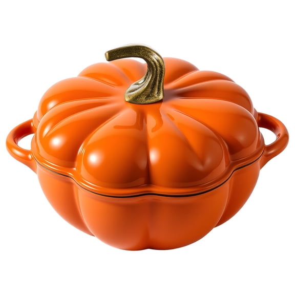 Hawsaiy 4.5 QT Pumpkin Shaped Cast Iron Dutch Oven, 360° Uniform Heating, Enameled Cast Iron Pot with Lid, Suitable for Most Stoves, Festive Cookware, Orange