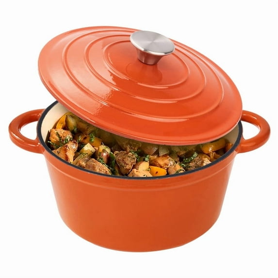 Hawsaiy 4.5 QT Enameled Cast Iron Dutch Oven with Lid, Nonstick Cookware for Baking, Roasting, Braising & Cooking, Dual Handles, Orange