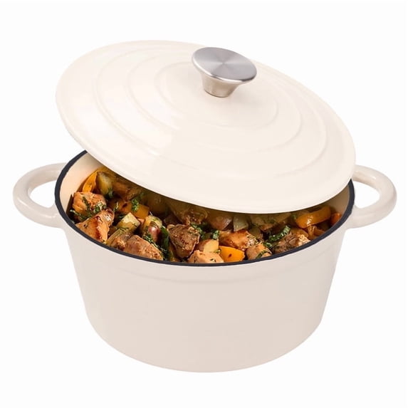 Hawsaiy 4.5 QT Enameled Cast Iron Dutch Oven with Lid, Nonstick Cookware for Baking, Roasting, Braising & Cooking, Dual Handles, Cream