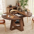 thumbnail image 1 of Hawsaiy 43.3-59 in Extendable Oval Dining Table for 4-6, Space-Saving Round Kitchen Table with Hidden Leaf Storage & Bottom Shelf for Small Space, Walnut, 1 of 10