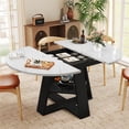 thumbnail image 1 of Hawsaiy 43.3-59 in Extendable Oval Dining Table for 4-6, Space-Saving Round Kitchen Table with Hidden Leaf Storage & Bottom Shelf for Small Space, White, 1 of 10
