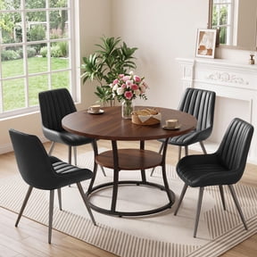 Hawsaiy 47.2" Round Dining Table Set for 4, Kitchen Table with 4 Upholstered Chairs, Modern Dining Room Table Set with Storage Shelf, Small Space Dining Set for Apartment