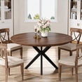 thumbnail image 1 of Hawsaiy 47" Round Dining Table for 4-6, Modern Farmhouse Kitchen Table with Metal Legs, Wood Circle Dinner Table for Kitchen & Dining Room, Walnut, 1 of 8