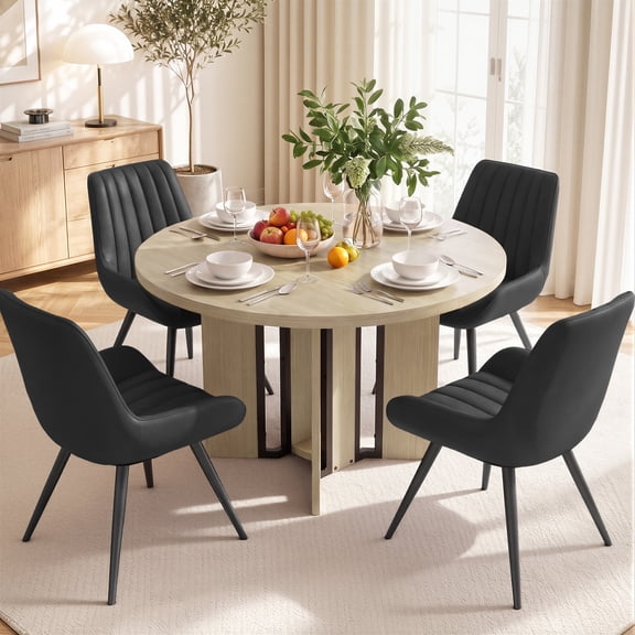 Hawsaiy 5 Piece 39.4" Round Dining Table Set for 4, Small Space Kitchen Table with 4 Upholstered Chairs, Farmhouse Dining Set with Metal Legs(Gray+Black)