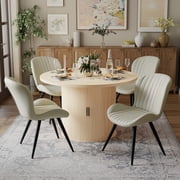 Hawsaiy 5-Piece Dining Table Set for 4, 47" Round Dining Table Set with 4 Upholstered Dining Chairs, Modern Farmhouse Table Set for Dining Room (Natural+Beige)
