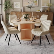 Hawsaiy 5-Piece Dining Table Set for 4, 47" Round Dining Table Set with 4 Upholstered Dining Chairs, Modern Farmhouse Table Set for Dining Room (Natural+Beige)