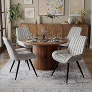Hawsaiy 5-Piece Dining Table Set for 4, 47 Round Dining Table Set with 4 Upholstered Dining Chairs, Modern Farmhouse Table Set for Dining Room Walnut+Gray