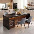 thumbnail image 1 of Hawsaiy 5 Piece Dining Table Set for 4, 63" Faux Marble Dining Table with LED Lights & Storage Cabinet, Kitchen Table and 4 PU Leather Upholstered Dining Chairs, Black, 1 of 10