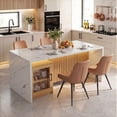 thumbnail image 1 of Hawsaiy 5 Piece Dining Table Set for 4, 63" Faux Marble Dining Table with LED Lights & Storage Cabinet, Kitchen Table and 4 PU Leather Upholstered Dining Chairs, White, 1 of 10