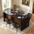 thumbnail image 1 of Hawsaiy 5 Piece Dining Table Set for 4, 63" Faux Marble Kitchen Table with LED Lights & Storage Cabinet and 4 Upholstered Dining Chairs, Modern Rectangular Dining Room Furniture Set, Black, 1 of 9