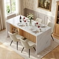 thumbnail image 1 of Hawsaiy 5 Piece Dining Table Set for 4, 63" Faux Marble Kitchen Table with LED Lights & Storage Cabinet and 4 Upholstered Dining Chairs, Modern Rectangular Dining Room Furniture Set, White, 1 of 9
