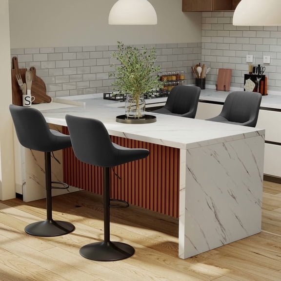 Hawsaiy 5-Piece Dining Table Set for 4, 67" LED Marble Dining Table Set with 4 Adjustable Swivel Bar Stools, Dining Set for Kitchen Island (White+Black)