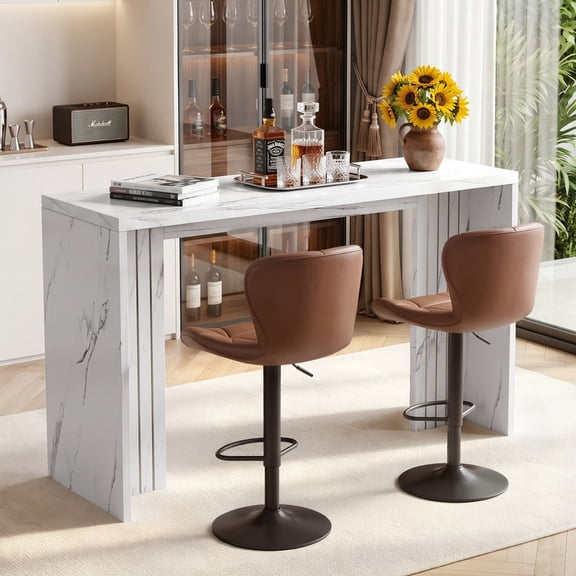 Hawsaiy 55" Bar Table, 36.4" High Pub Table with Thick Faux Marble Tabletop, Counter Height Dining Table, Narrow Sofa Table for Kitchen, Dining Room, Living Room (White)