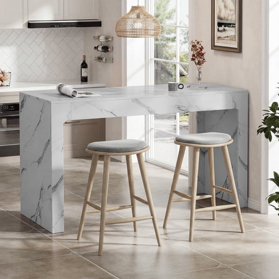 Hawsaiy 55" Modern Bar Table, Counter Height Pub Table for 4-6 People, Long Rectangular Dining Table, Home Bar Table for Kitchen, Living Room, Dining Room, White