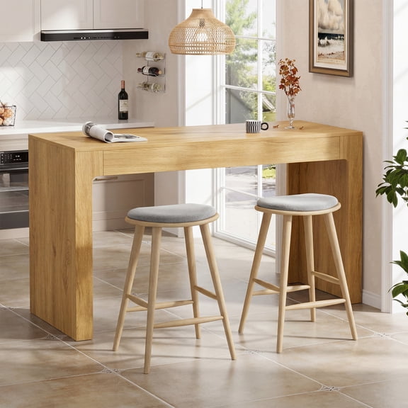 Hawsaiy 55" Modern Bar Table, Counter Height Pub Table for 4-6 People, Long Rectangular Dining Table with Walnut Finish, Home Bar Table for Kitchen, Living Room, Dining Room, Natural